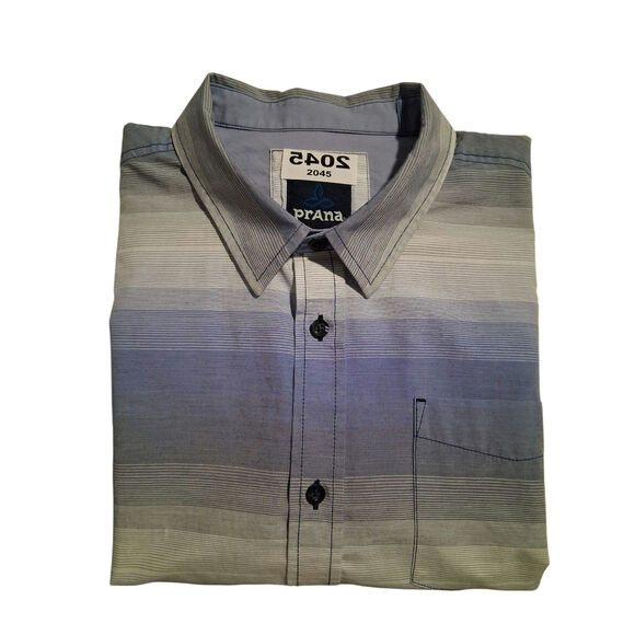 Prana Mens XL Tamrack Stripe Organic Cotton Grungecore Button up Stripe Shirt - Picture 5 of 9